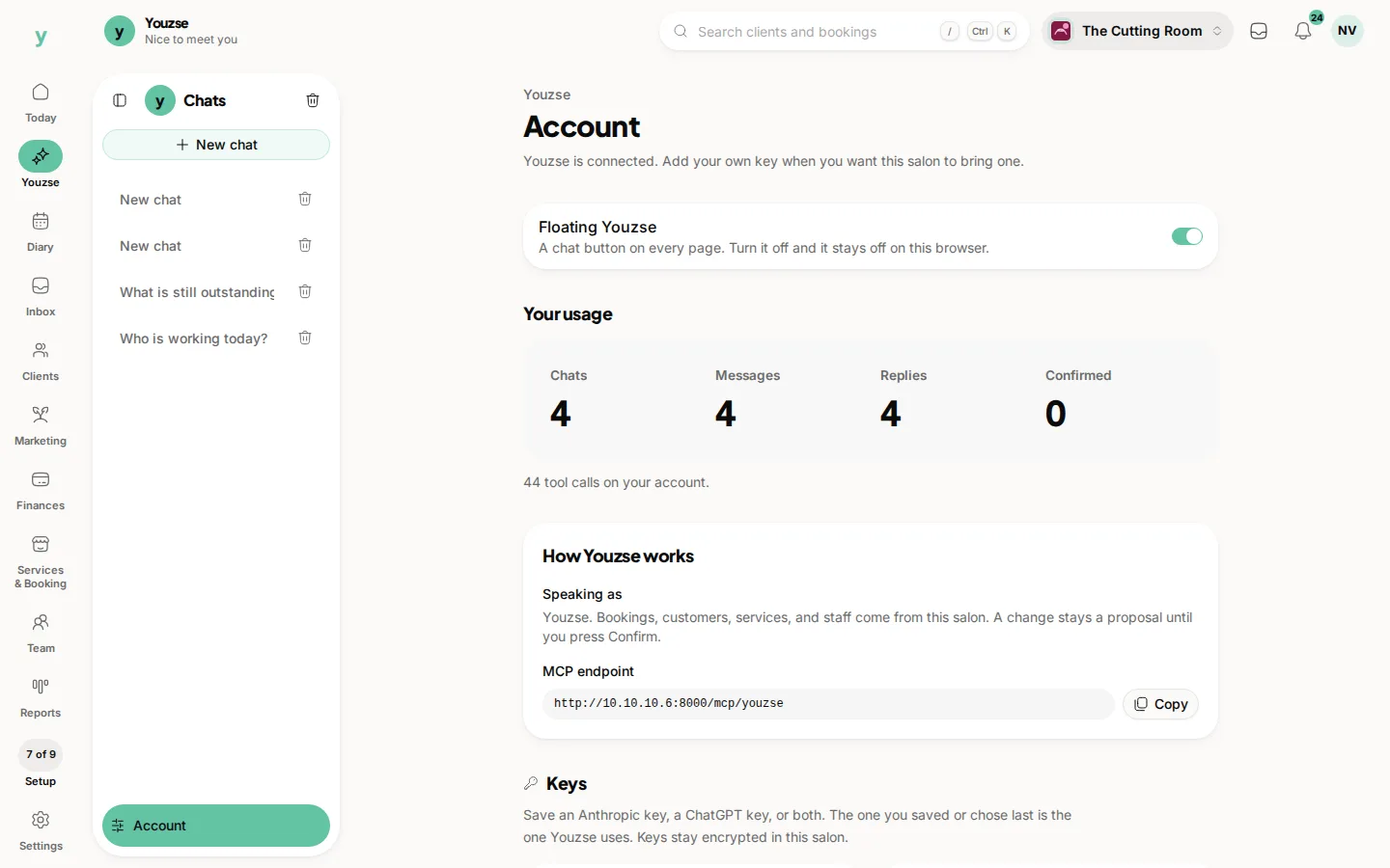 Account, Your usage. Confirmed counts the changes you have pressed through.
