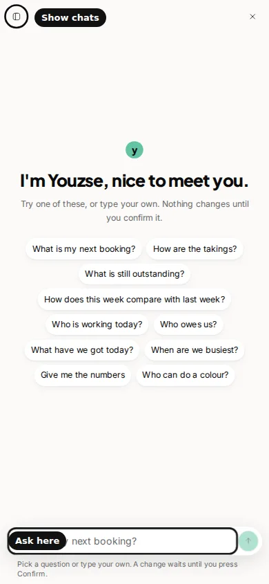 Show chats on a phone. The same list opens over the conversation.