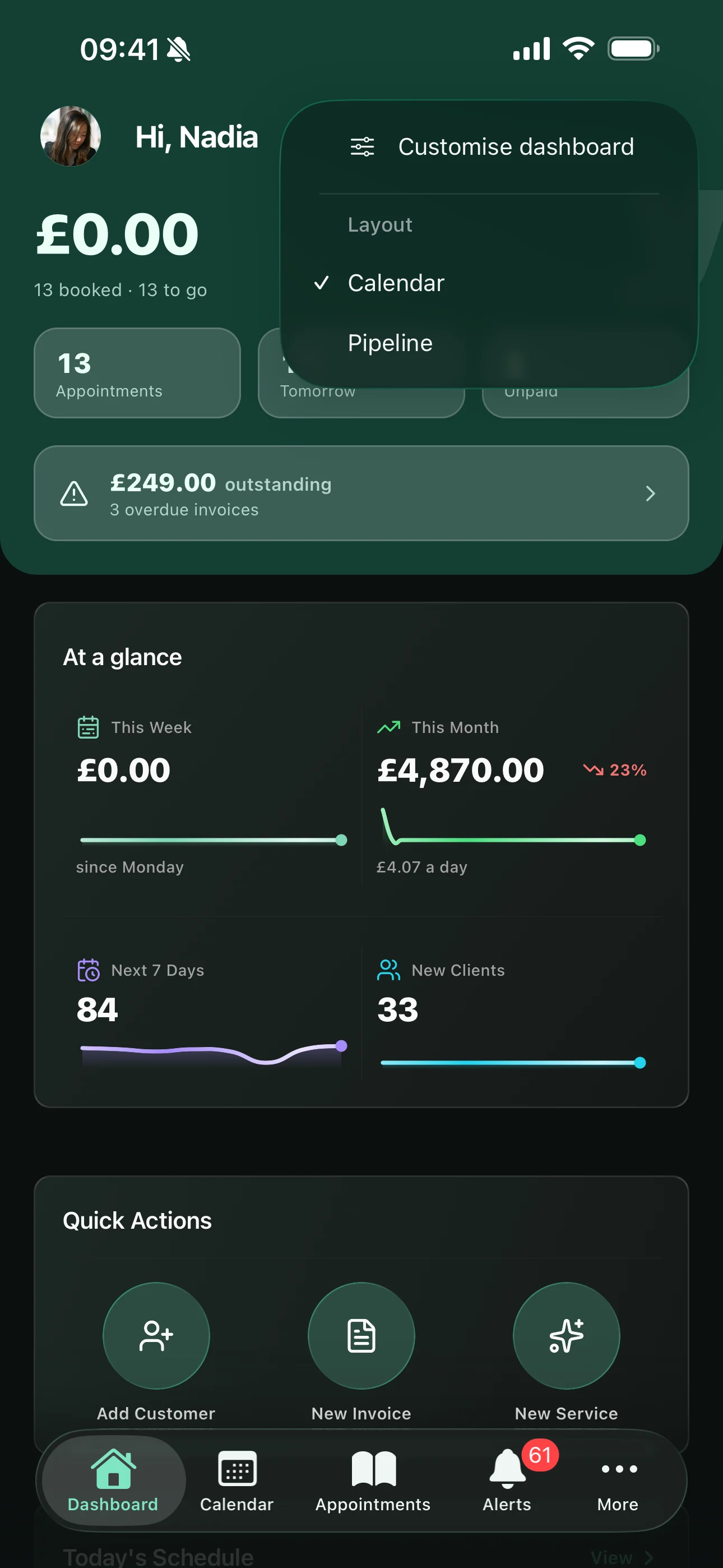 A customised dashboard on the Youzse mobile app