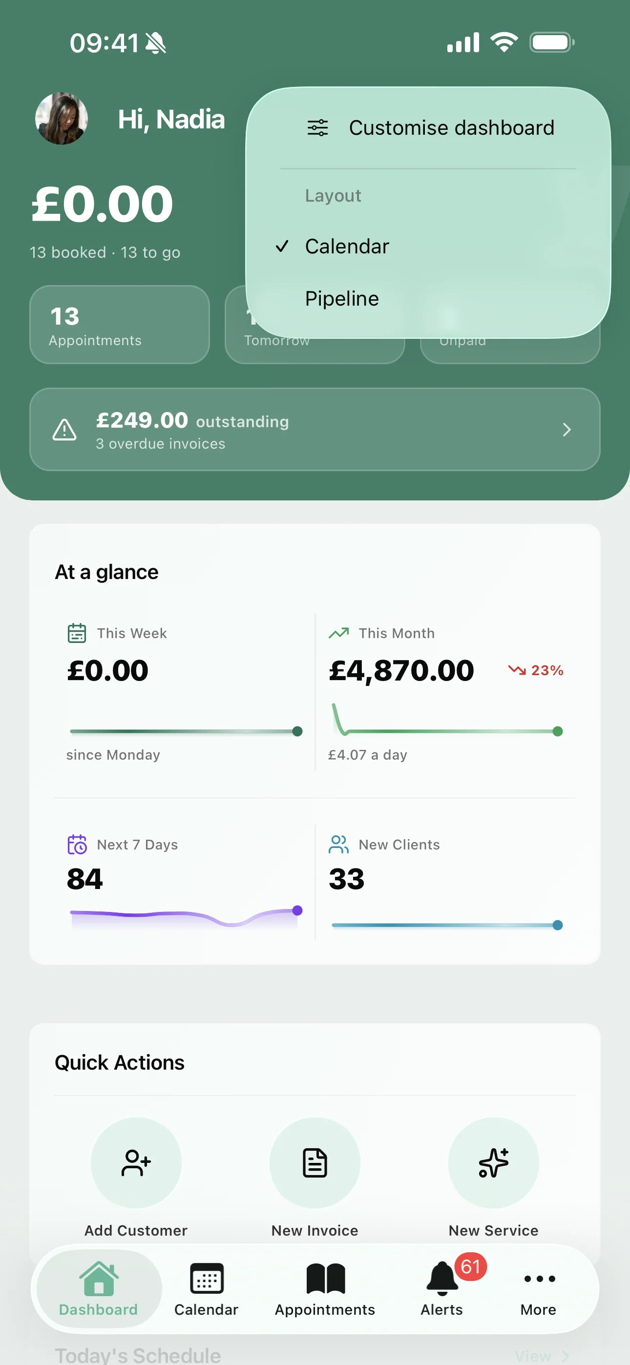 A customised dashboard on the Youzse mobile app