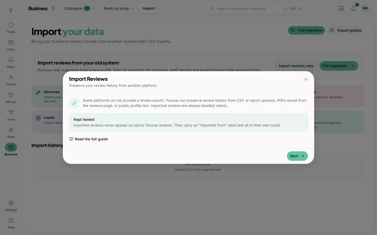 Importing reviews from your old system into Youzse