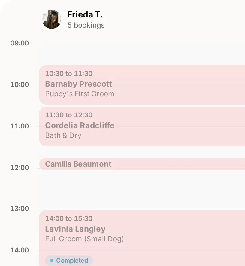 The diary at our demo business for dog groomers