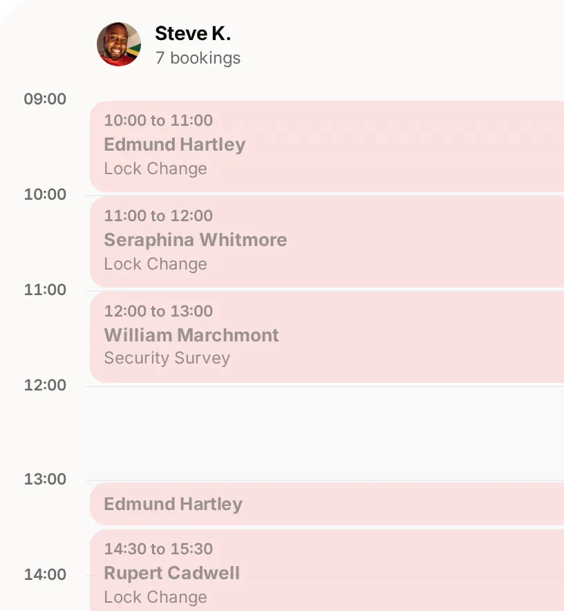 The diary at our demo business for locksmiths