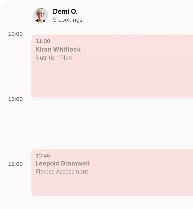 The diary at our demo business for personal trainers